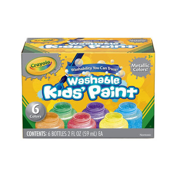 6pc Crayola Non-Toxic 59ml Washable Colours Paint For Kids 3+ - Metallic