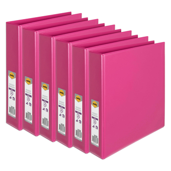 6PK Marbig PP Clearview 2 D-Ring 38mm A4 Insert Binder File Organiser - Pink
