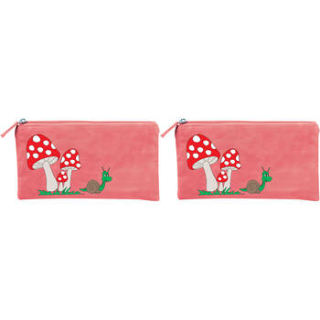 2PK Wicked Sista Embroidered Purse Garden Mushroom 20x10cm - Pink