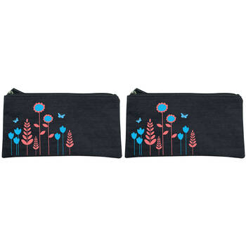 2PK Wicked Sista Embroidered Purse Tall Poppy Denim 20x10cm - Blue