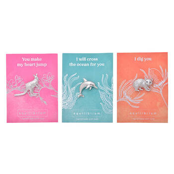 3pc Gibson Gifts Silver Aust Fauna Pin Brooch Kangaroo/Dolphin/Wombat Combo Set