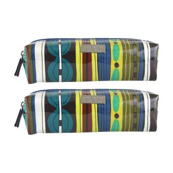 2PK Wicked Sista Zesty Long Cosmetic Bag Waterproof Stripe - Green