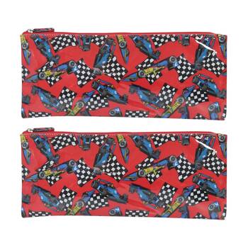 2PK Mister Race Cars Long Flat Storage Bag Waterproof Pencil Case