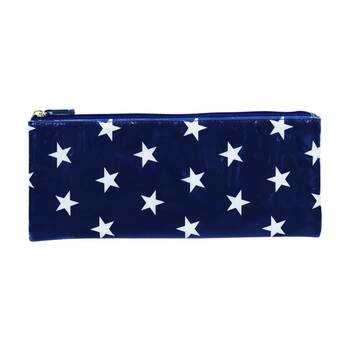 Mister Stars Long Flat PVC Polyyester Waterproof Makeup Bag Dark Blue