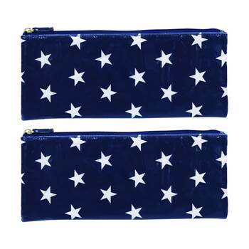 2PK Mister Stars Long Flat PVC Polyyester Waterproof Makeup Bag Dark Blue