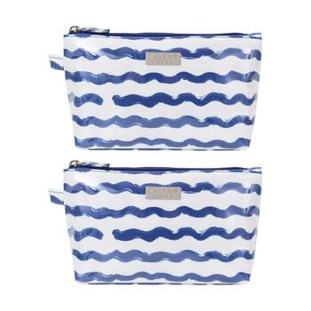 2PK Wicked Sista Wavy Stripe Medium Luxe Cosmetic Waterproof Makeup Bag Blue
