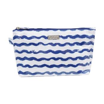 Wicked Sista Wavy Stripe Large Luxe Cosmtic Waterproof Makeup Bag Blue