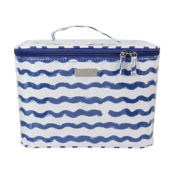 Wicked Sista Wavy Stripe Large Beauty Case Waterproof Makeup Bag Blue