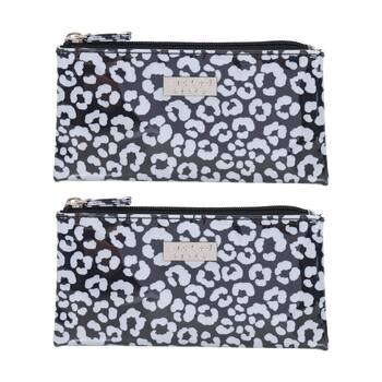 2PK Wicked Sista Small Flat Purse Waterproof Watercolour Leopard - Black/Grey