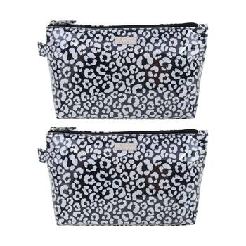 2PK Wicked Sista Watercolour Leopard Luxe Cos Bag Cosmetic Large - Black/Grey