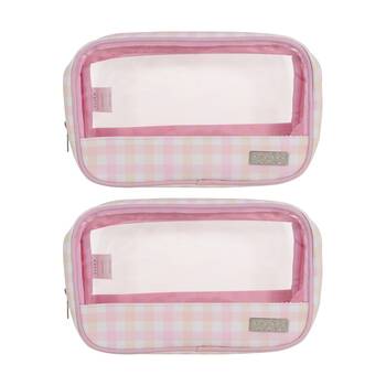 2PK Wicked Sista Clear Cos Bag Cosmetic Makeup Organiser - Pastel Gingham
