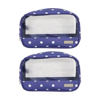 2PK Wicked Sista Clear Cos Bag Cosmetic Makeup Organiser - Denim Polka
