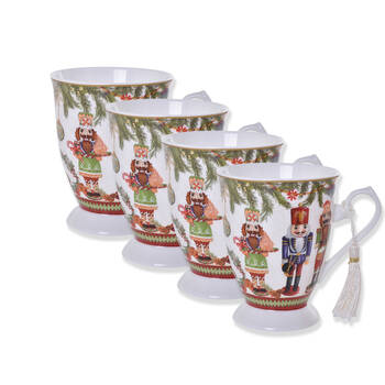 4PK Gibson Gifts Nutcracker Christmas Footed Bone China Drinking Mug 110x125x125mm