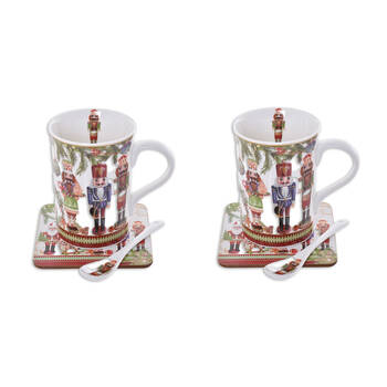 2x 3pc Gibson Gifts Nutcracker Christmas Bone China Mug Coaster Spoon Gift Set