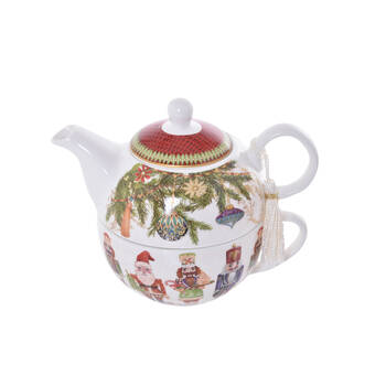 Gibson Gifts Nutcracker Christmas Bone China Tea Set For One w/ Teapot & Cup