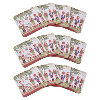 3x 4pc Gibson Gifts Nutcracker Christmas Reusable Drinking Coaster Set 4x105x105mm