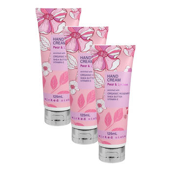 3PK Wicked Sista Harper/Pear & Lychee Scented Hand Moisturiser Cream 125mL