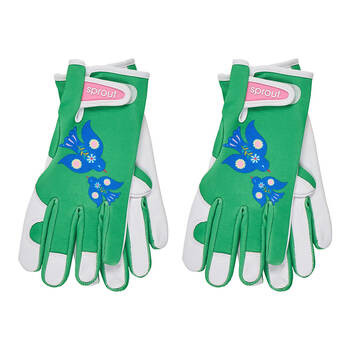 2PK Annabel Trends Sprout Goatskin Leather Garden Gloves One Size Fiesta Bird