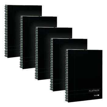 5pc Spirax 401 Platinum Spiral Writing A5 Notebook 200-Pages Black