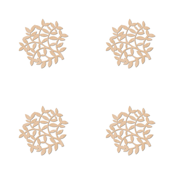 4PK Nord Deco Wooden Coaster Kitchen Decor 10x10cm - Leaves
