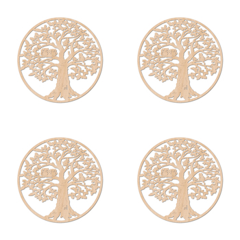 4PK Nord Deco Wooden Coaster Kitchen Decor 10x10cm - Owls in Tree