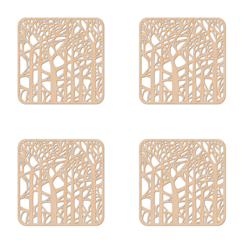 4PK Nord Deco Wooden Coaster Kitchen Decor 10x10cm - Forest