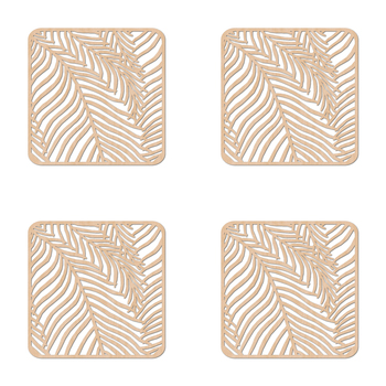 4PK Nord Deco Wooden Coaster Kitchen Decor 10x10cm - Fern