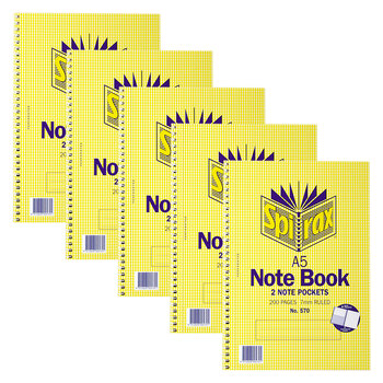 5pc Spirax 570 Pocket Notebook A5 7mm Ruled 200-Pages Yellow