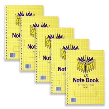 5pc Spirax 571 A5 Spiral Writing Notebook 300-Pages