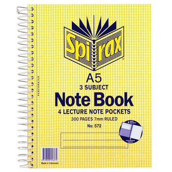 Spirax A5 3 Subject 300 Pages 7mm Ruled Notebook