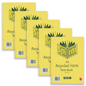 5pc Spirax 810 Recycled Notebook A4 7mm Ruled 120-Pages