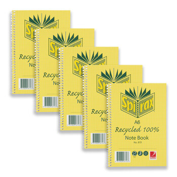 5pc Spirax 813 Recycled Notebook A6 Stationery 100-Pages - Yellow
