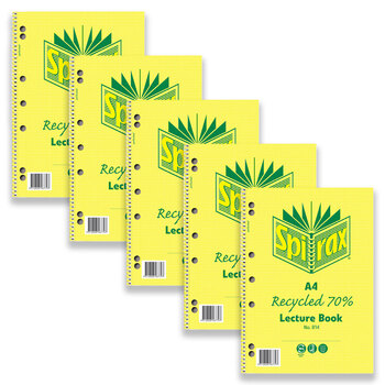 5pc Spirax 814 Recycled Lecture Book A4 140-Pages Yellow