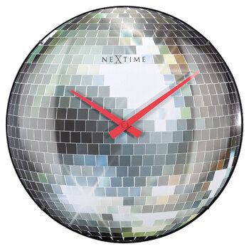NeXtime Disco Ball Silent Analogue 35cm Round Wall Clock - Silver
