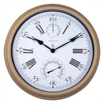 NeXtime 40.5cm Hyacinth Thermometer/Hygrometer Outdoor Wall Clock - Brown