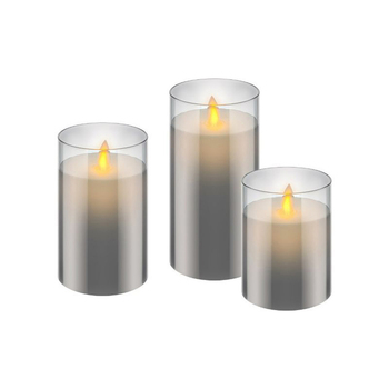 3pc Goobay LED Wax Candles in Glass w/ Pendant Wick & Timer