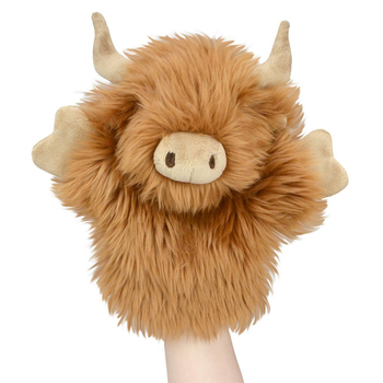 Lil Friends 26cm Highland Cow Animal Hand Puppet Kids Soft Toy - Brown