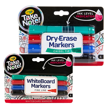 4x Crayola Take Note! Fine Line & 4x Quick-Dry Chisel Tip White Board Markers
