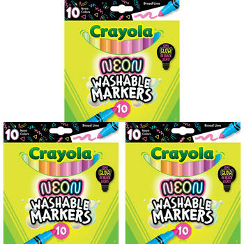3x 10pc Crayola Neon Broad Line Washable Markers Colouring Tools Kids 3y+