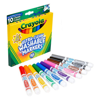 10pc Crayola Ultra Clean Classic Colours Washable Markers For Kids 4+