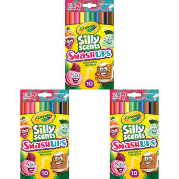 3x 10pc Crayola Silly Scents Smash Ups Slim Markers Kids 3y+