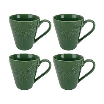 2x 2pc Annabel Trends Coconut Bay Coffee Tea Drinking Mug Set 350ml Green Palm