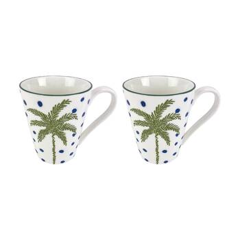2pc Annabel Trends Coconut Bay Coffee Tea Drinking Mug Set 350ml White Palm