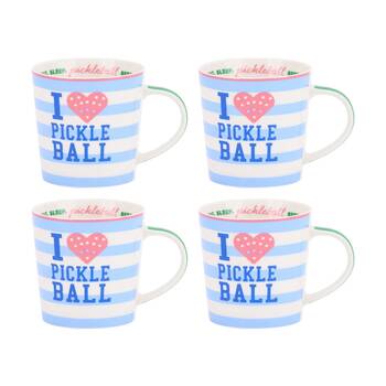4PK Annabel Trends Coffee Tea Drinking Mug Pickleball Design 450ml Blue