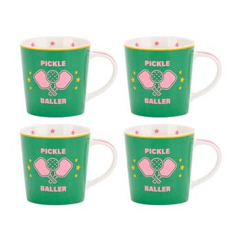 4PK Annabel Trends Coffee Tea Drinking Mug Pickleball Design 450ml Green