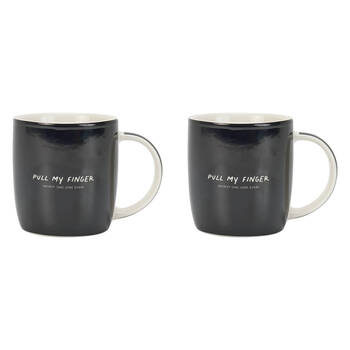 2PK Annabel Trends Coffee Mug Porcelain Pull My Finger w/ Handle 9cm - Black