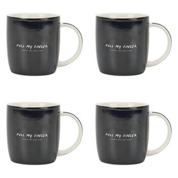 4PK Annabel Trends Coffee Mug Porcelain Pull My Finger w/ Handle 9cm - Black