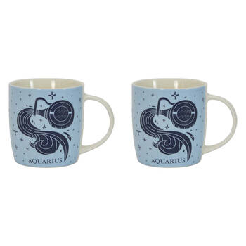 2PK Annabel Trends Coffee Mug Zodiac Aquarius 350ml Cup w/ Handle - Blue