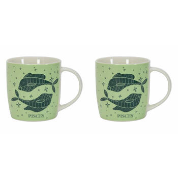 2PK Annabel Trends Coffee Mug Zodiac Pisces 350ml Cup w/ Handle - Green