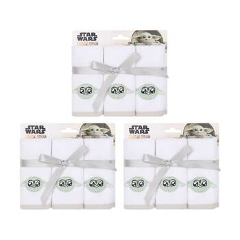 3x 3pc Lucas Film Grogu Star Wars Washcloths 100% Cotton White/Tan
